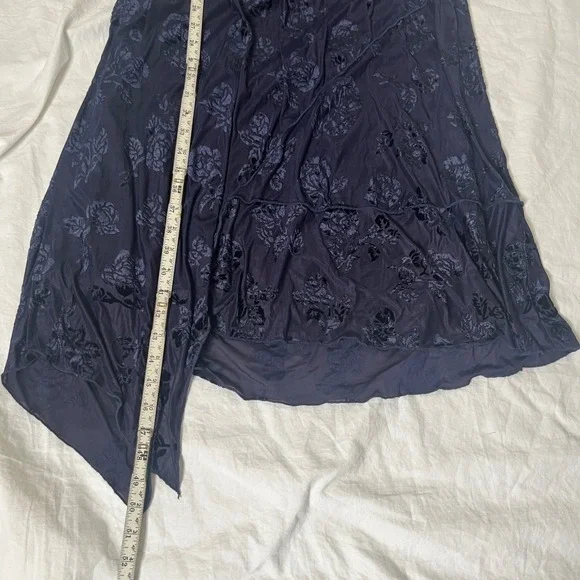 Trixxi Floral Burnout Velvet Maxi Dress M Navy Blue Asymmetrical Hem Whimsigoth - Picture 12 of 14